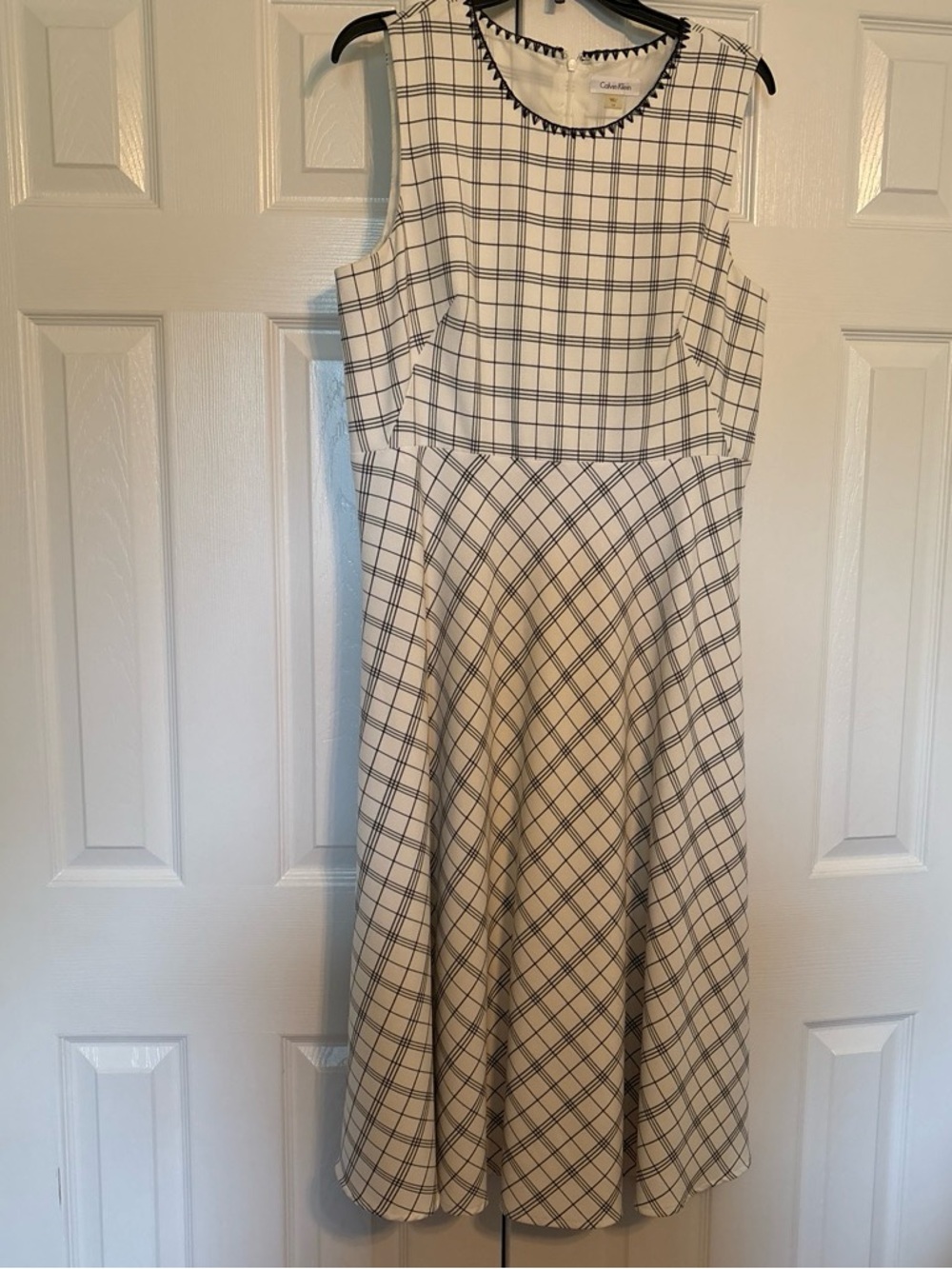 Calvin Klein Cream and Black Plaid Sleeveless Chemise-Style Dress